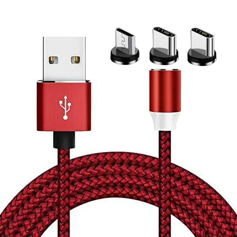 

led magnetic usb cable fast charging type c cable magnet charger data charge micro usb line mobile phone cable usb cord, Black/red/gold option