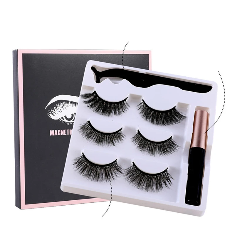 

3 pairs 3D Magnetic Eyelashes Kit Magnet Lashes Magnetic Eyeliner Makeup With Tweezers 5 Magnet eyelash, Natural black