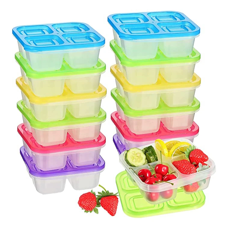 

2022 Newest Plastic Food Containers Divided Lunchable Containers with Lids Reusable Sectioned 4 Compartments Storage Boxes