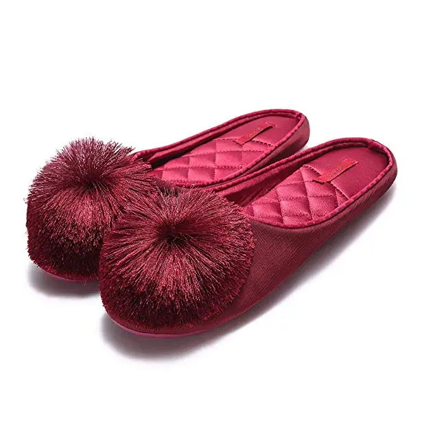 

Women House Slippers Memory Foam Slip-on Comfort Tassel Pom-Pom Home Shoes, Photo