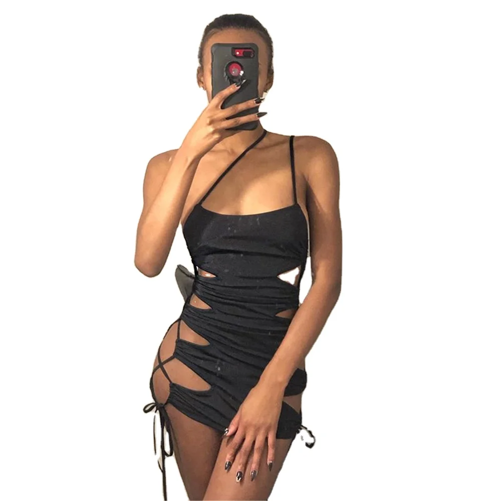 

9076 Fashion String Bodycon Dress Sexy Hollow Out String Bandage Mini Party Desses Ambush Design Clothing