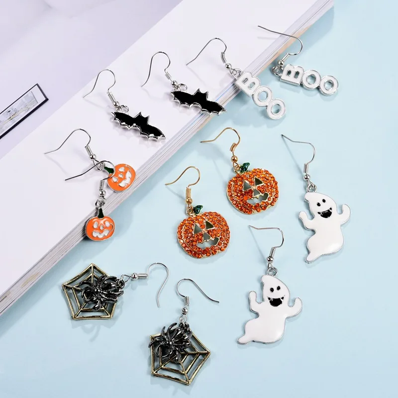 

New punk jewelry Halloween pumpkin earrings Funny bat spider Halloween earrings