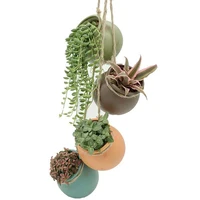 

4 Sets Ceramic Hanging Mini Flower Planters, Wall or Ceiling Mount - Dangling Container in Earth Tone Colored for Indoor Outdoor