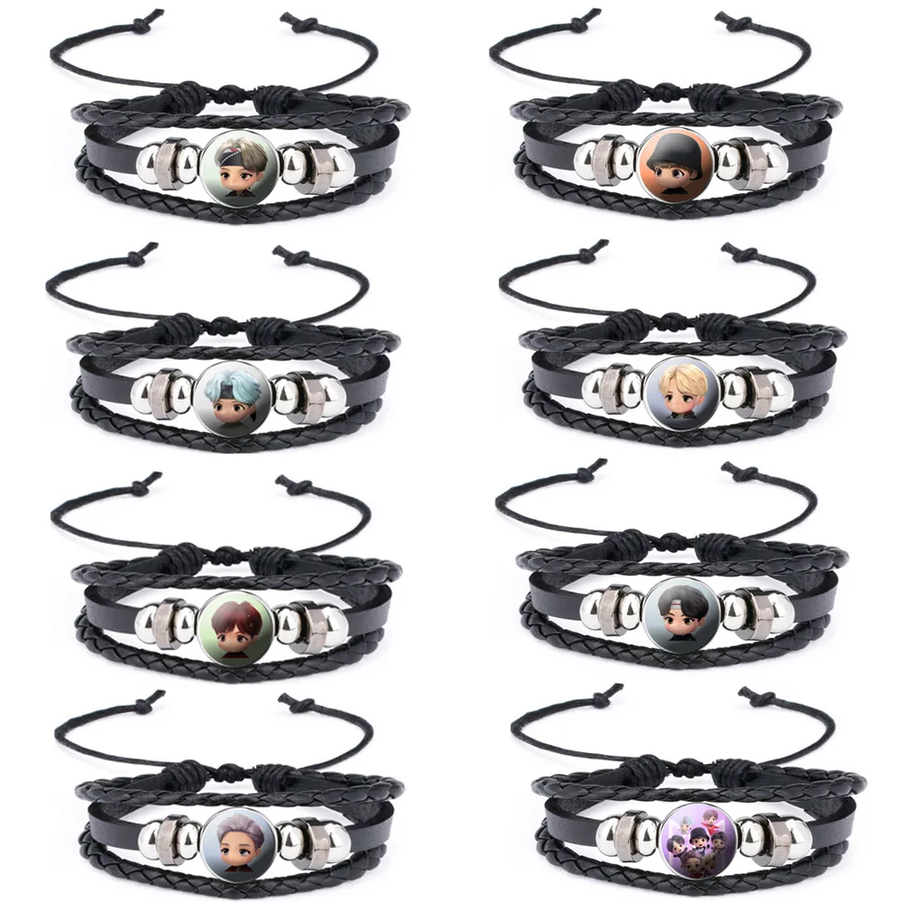 

Wholesale KPOP Idol Merchandise Cute Cartoon Bangtan Boys TinyTAN Hand-woven cowhide Bracelet