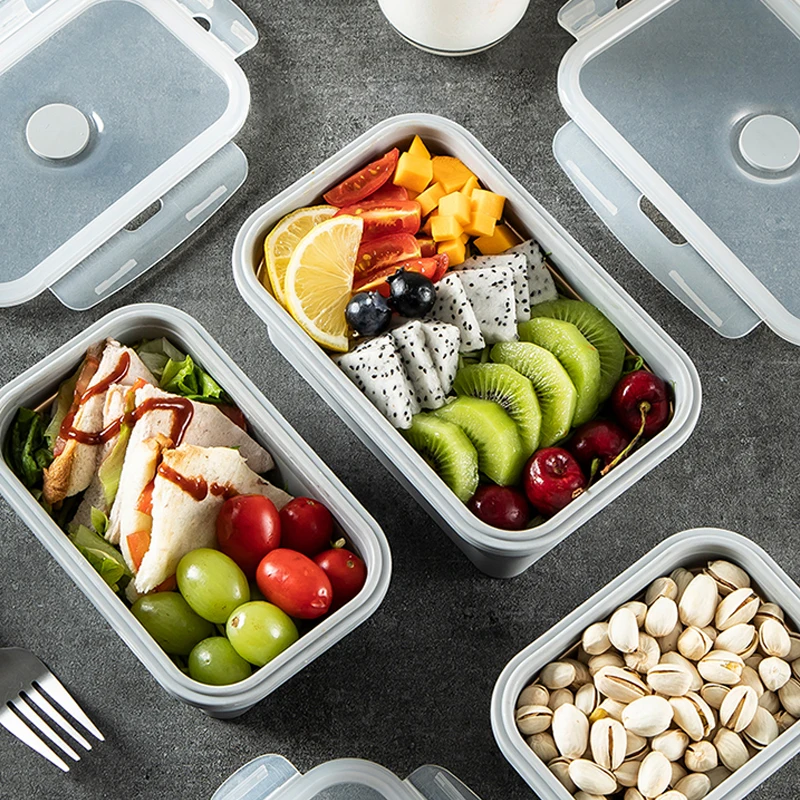 

Microwavable Silicone Food Storage Containers Collapsible Lunch Box Foldable Silikon Bento, Pink/yellow/blue/green/ grey