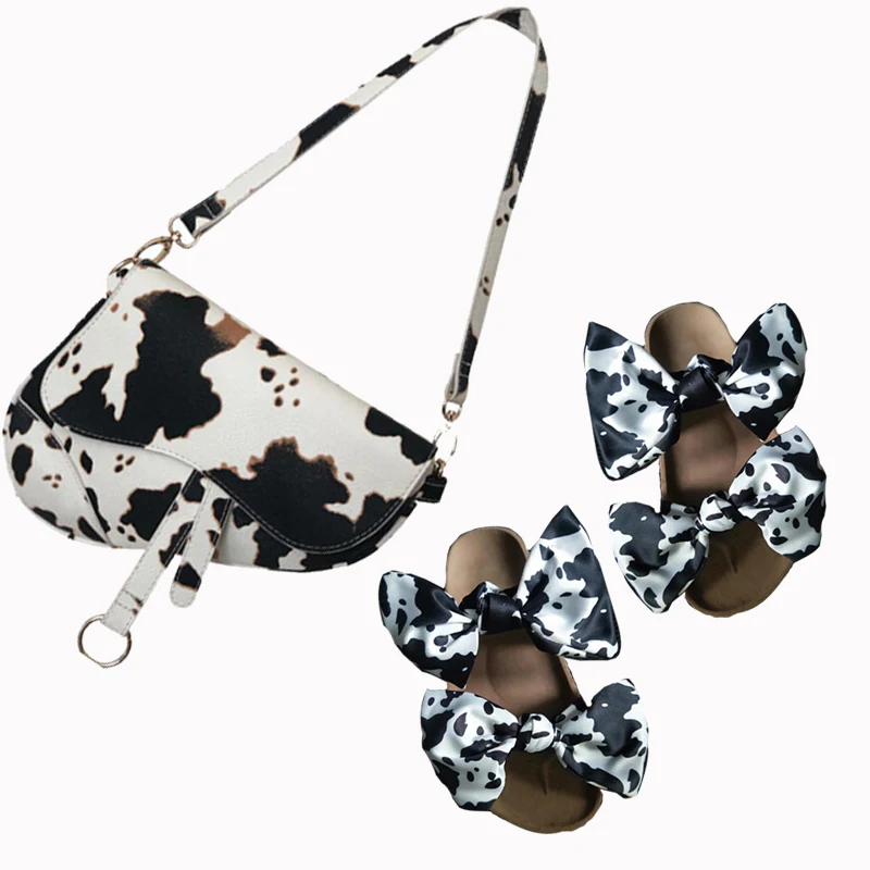 

W&A 2020 summer women new color double bow slippers slider with matching bags two piece sets