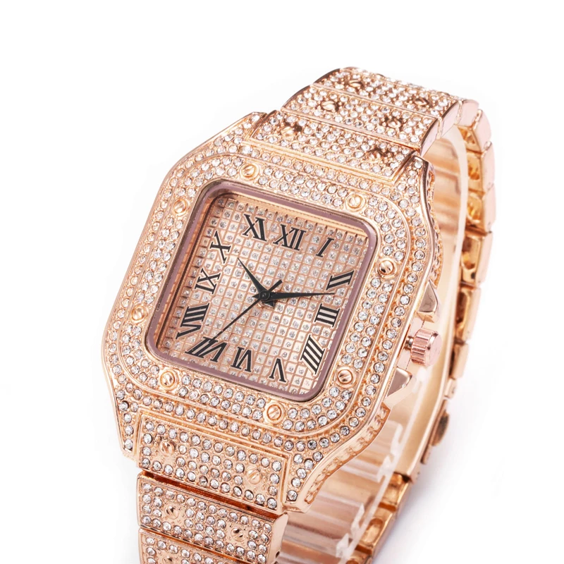 

Hot selling hip hop Roman scale quartz watch fashion full diamond square dial men's Watch