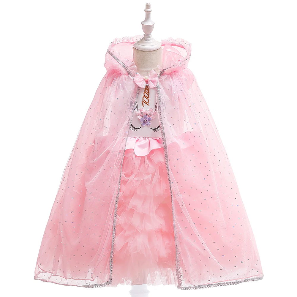 

Wholesale Kids Tulle Capes Girls Sequins With Glitter Unicorn Style Hood Cape DJS008