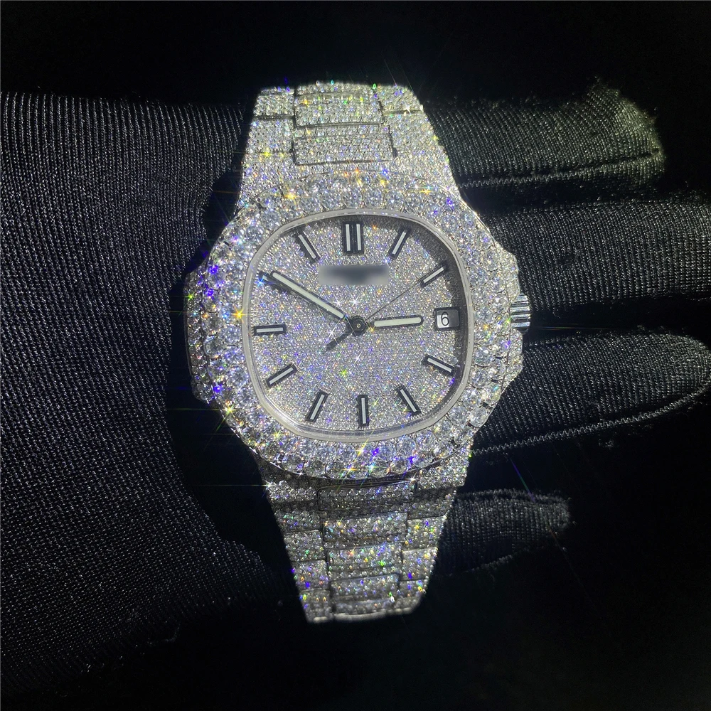 

Custom Mens Women Watches Diamond Iced Out Luxury Fashion Bling Dial Bezel Band VVS Moissanite Watch