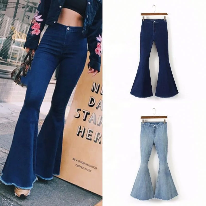 

VOOGUE Jeans Slim Sexy Fashion Jeans Denim Flared Ladies Pants Hight Quality Bell-bottomed Pants, Blue/light blue/dark blue