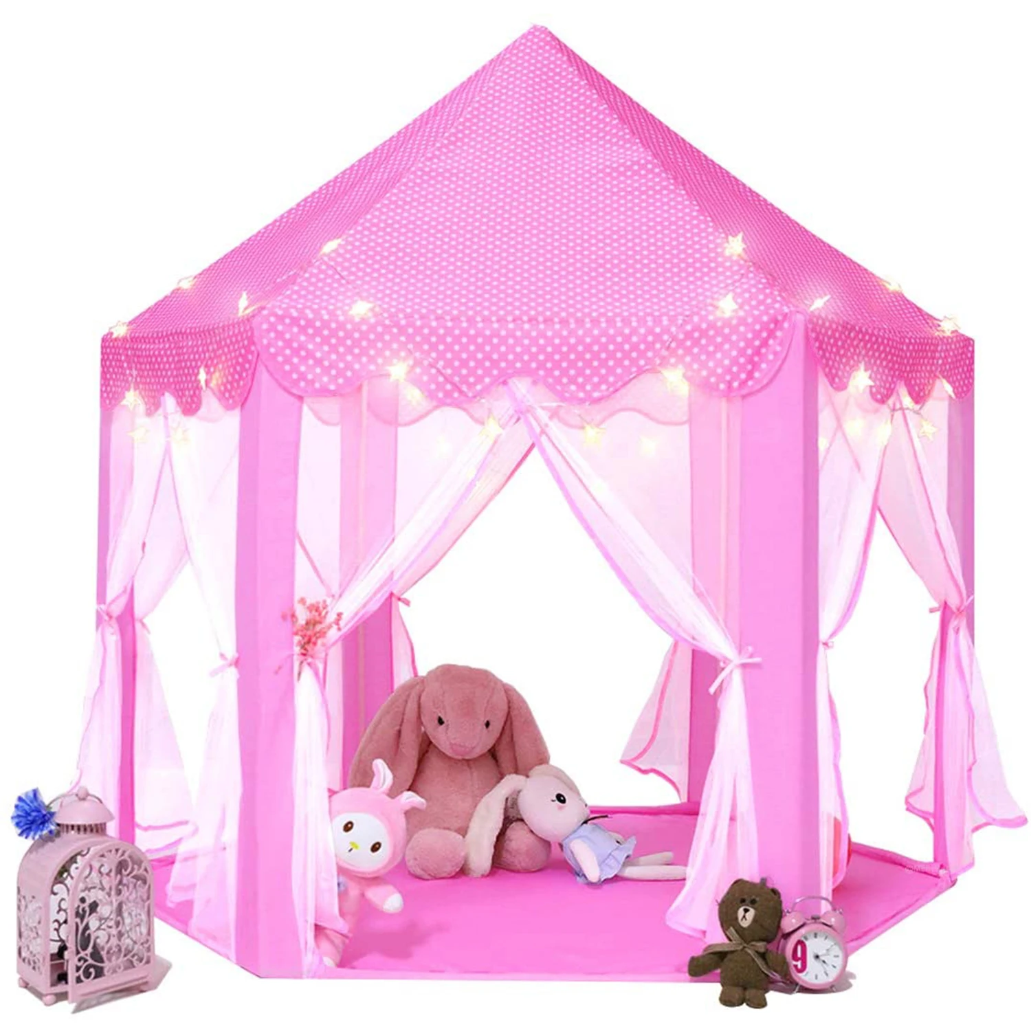 

Princess Tent Girls Large Playhouse Kids Castle Play Tent with Star Lights for Children Indoor and Outdoor Games Toy Tents