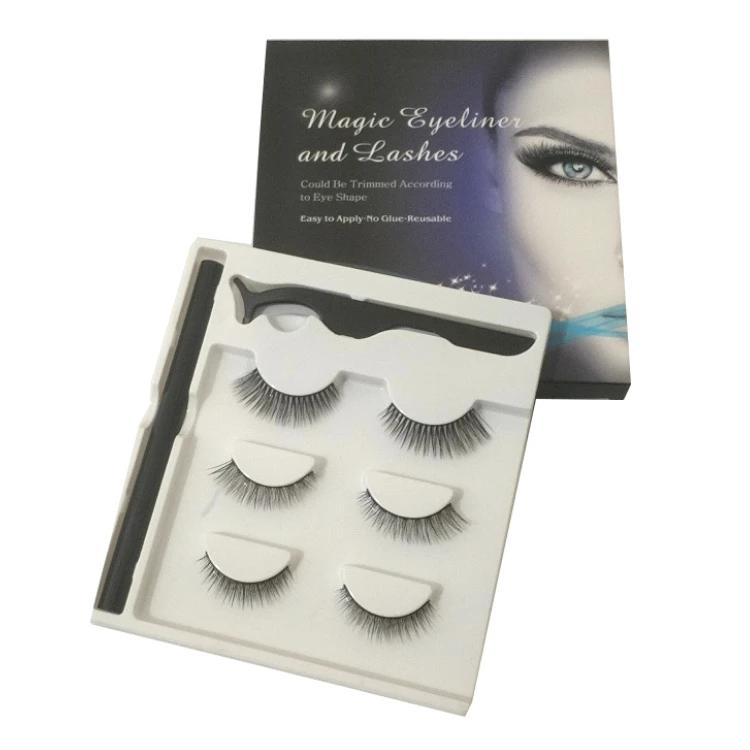 

100% handmade 3 pairs different eyelashes magnetic eyelashes with luxury package box magnetic lash private label, Natural black