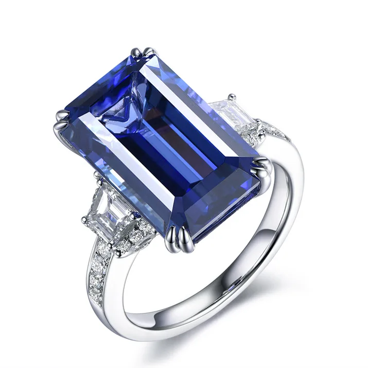 

Hainon wedding rings for women Sea blue zircon Fashion women Square big stone wedding jewelry rings