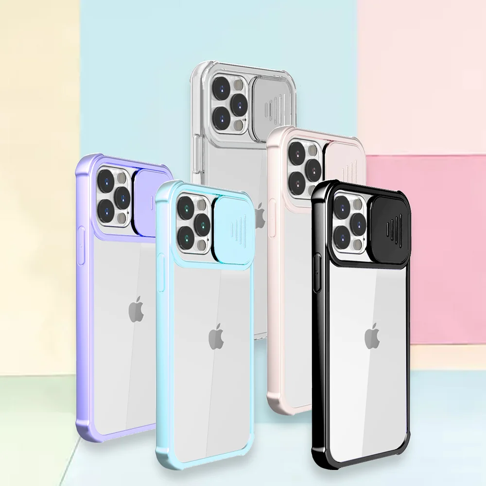 

New Hard PC Tpu Push Window Sliding Cover Camera Protective Phone Case for iPhone 13 for Samsung, 5 colors