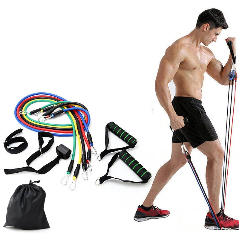 

Funny Hot Selling Wholesale Exercise Fitness Logo Fitness 150 lbs 11 Piece Resistance Band Set, Yellow/red/blue/green/black
