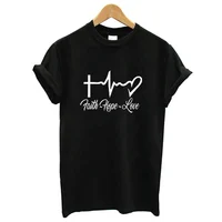 

Summer New Arrival Christian Cotton Tshirt Faith Hope Love Heartbeat Tee Shirt O Neck Good Quality Women T Shirt