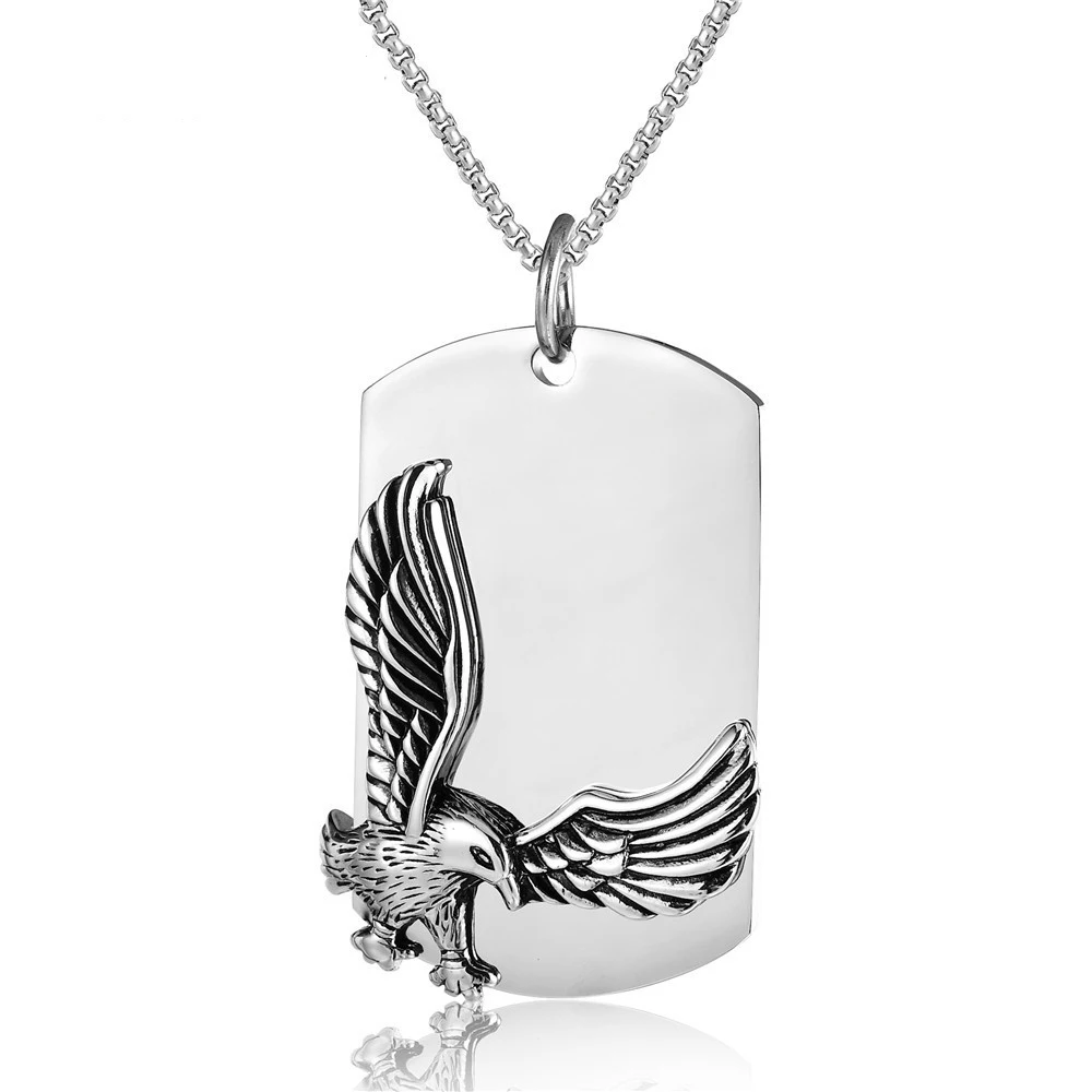 

Punk style stainless steel mens military dogtag eagle pendant necklace