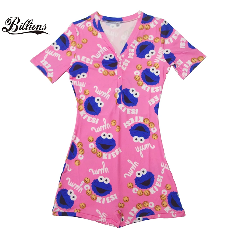 

Billions New Arrival Custom Cheap Special Carton Lovely Patter Short Sleeves Adult Onesie For Women