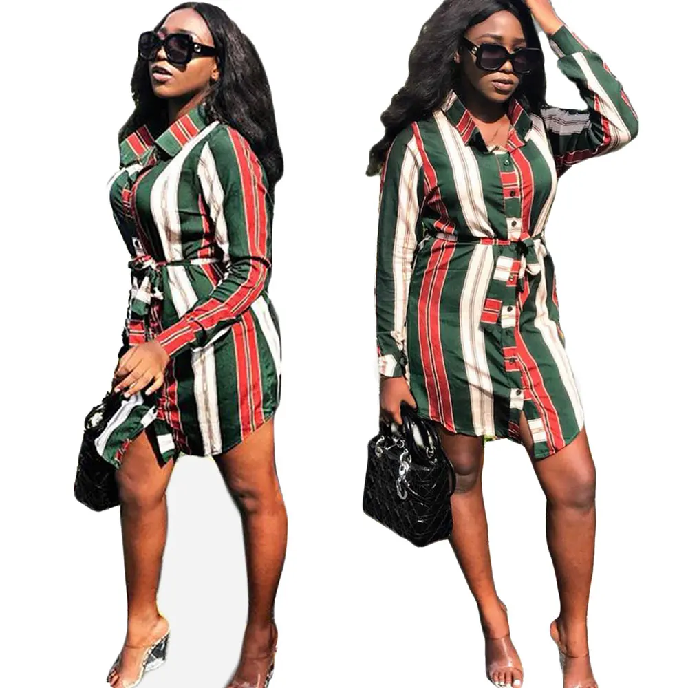 

20401-MX68 sehe fashion casual striped design womens shirts dress