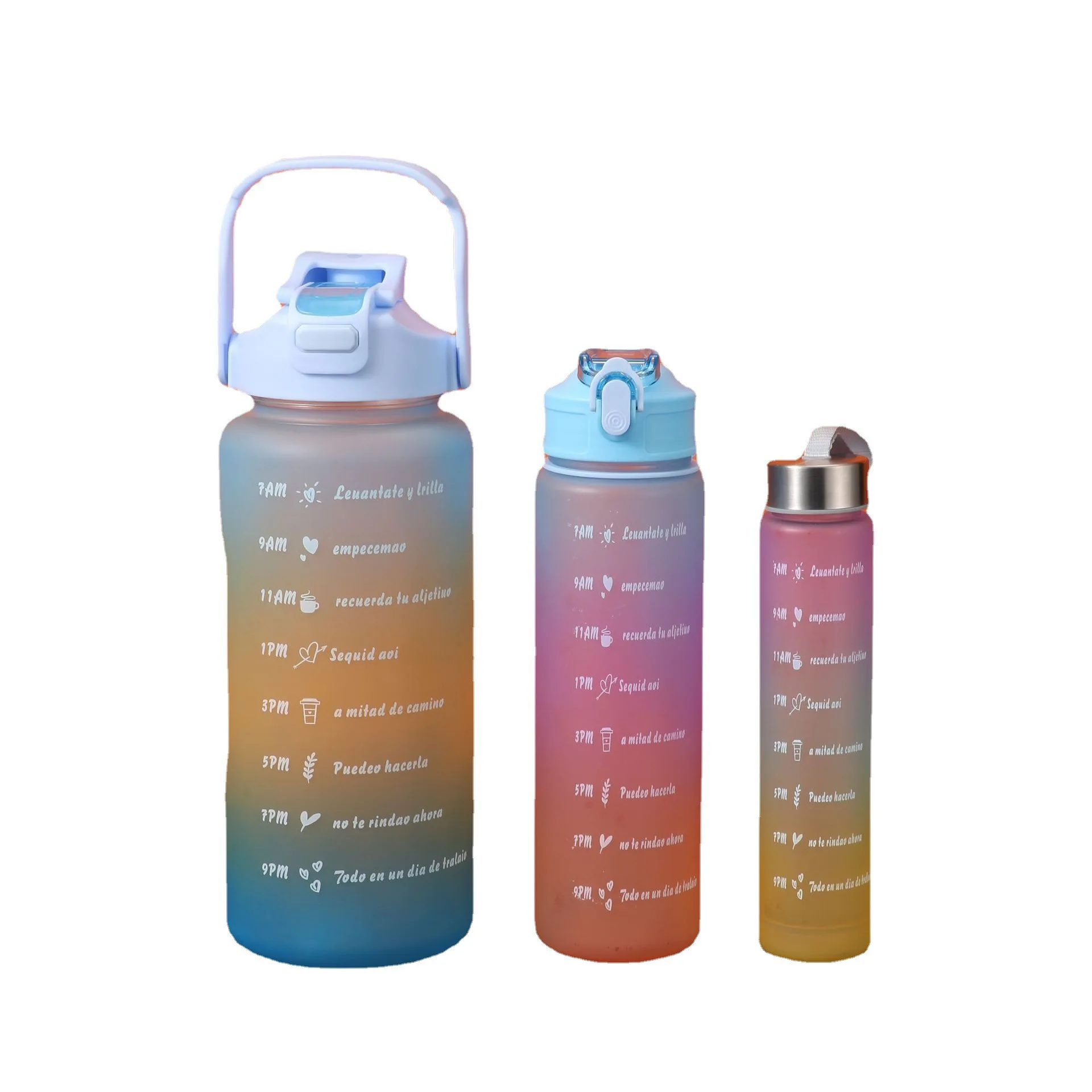 

Gradient color 3-piece set plastic water bottle 2000ml 64oz jug with motivational and time marker OEM ODM