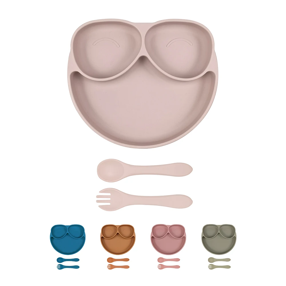 

Factory Price OEM ODM BPA Free Silicone Baby Plate With Spoon And Fork Set Silicona Bebe Plato Custom Logo, More than 10 colors available