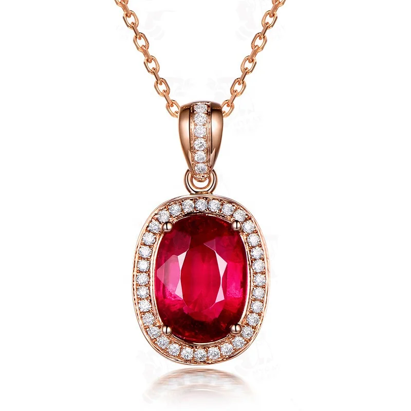 

Fashion Jewelry Women Necklace with Oval Shape Ruby Zircon Gemstones Pendant Wedding Party Gifts Wholesale