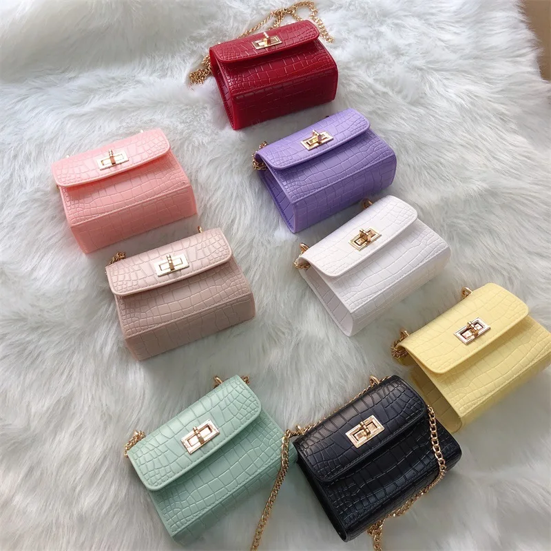 

2021 mini small jelly bag crocodile pattern candy color chain bag for girls jelly purse, Candy colors