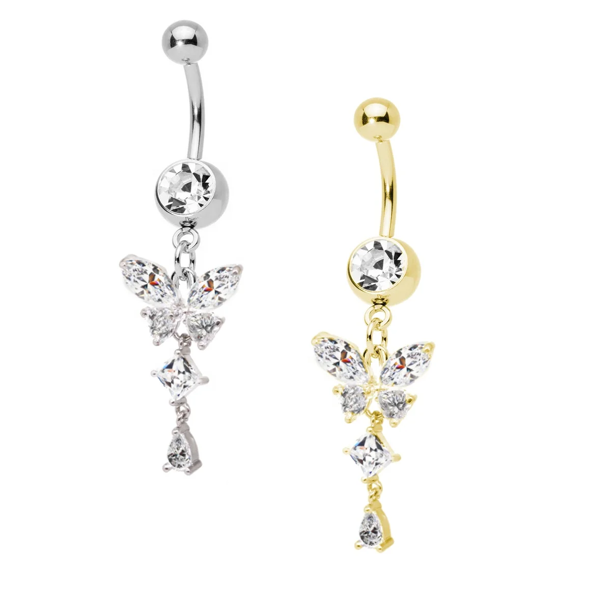

Gaby biling biling CZ butterfly dangling animal Belly Button Ring belly rings body piercing jewelry, Silver color