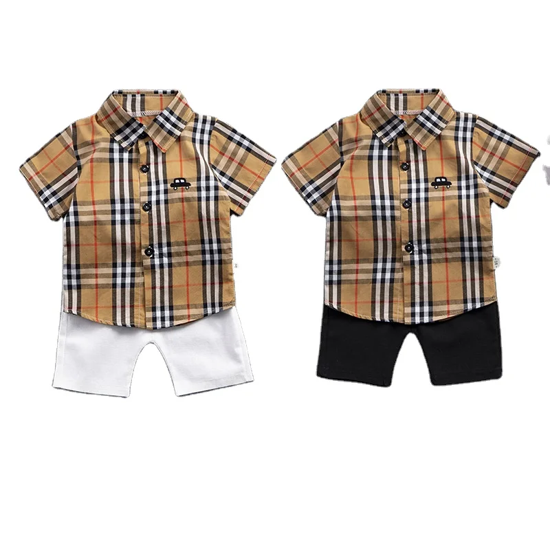 

2021 Baby Clothes Set Hot sale Boutique 2 pcs plaid Pattern Short T-shirt+shorts Baby Boy Wear Suit Children Clothing