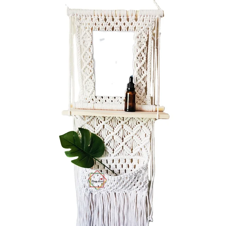 

new arrive boho wall art macrame holder vintage macrame wall hanging macrame mirror shelf, Different colors