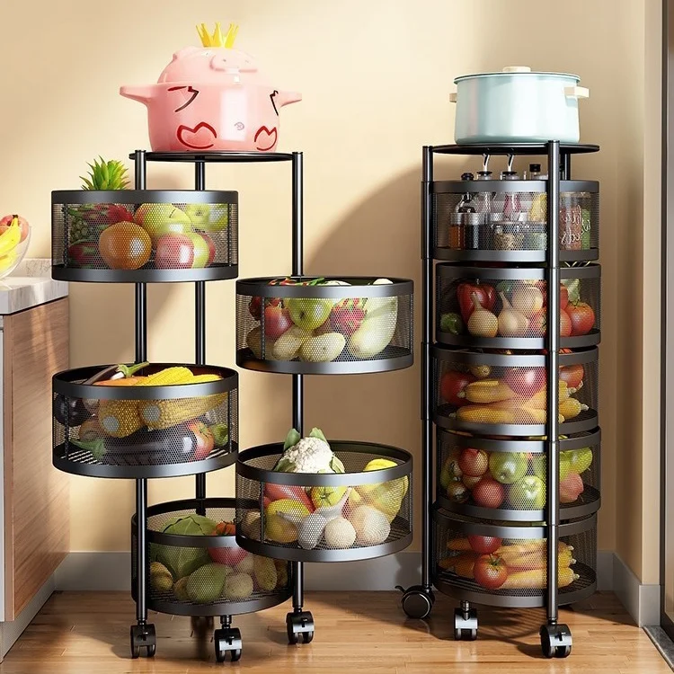 

Amazon hot sale Multilayer Rotatable kitchen Storage shelf fruit round Basket 360 Degree Rotating Baskets Vegetable Rack, Customized color