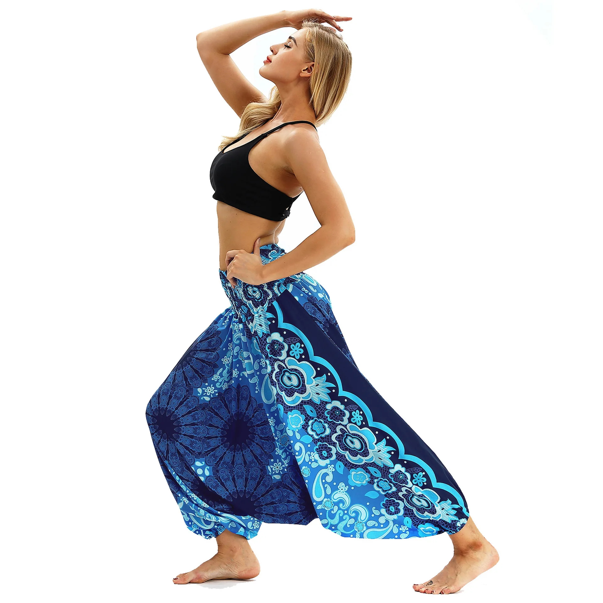 

Women Casual Loose Yoga Pants Print Trousers Baggy Boho Aladdin Jumpsuit High Waist Sport Harem Pants