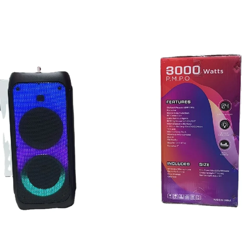 

YB1-0808 Latest Wireless Speaker Flame lamp Double 8 inch Horn Big TWS Bass Speaker With Screen