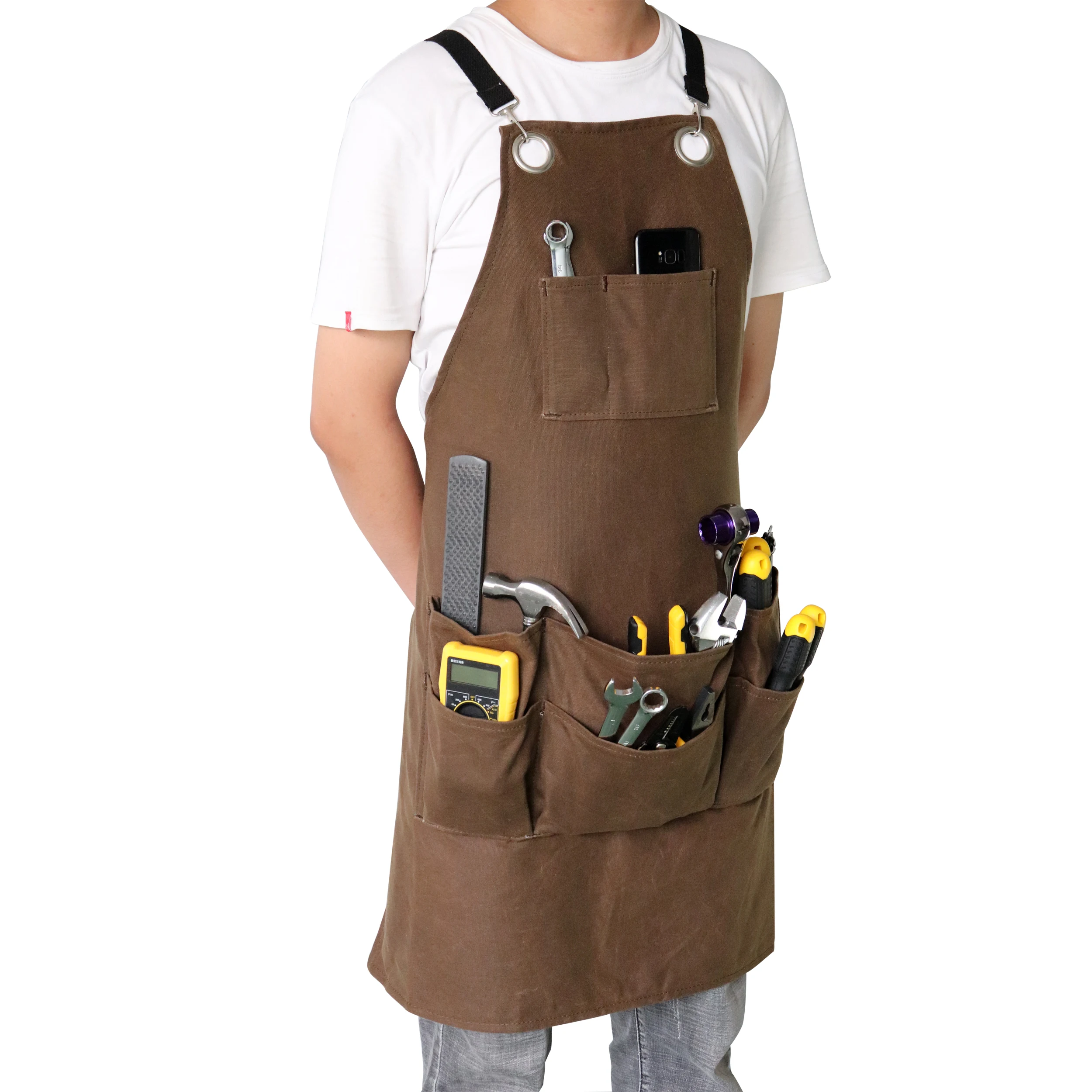 

chef Apron bbq apron cotton custom waxed canvas waterproof work skirt barista painting apron, Silver