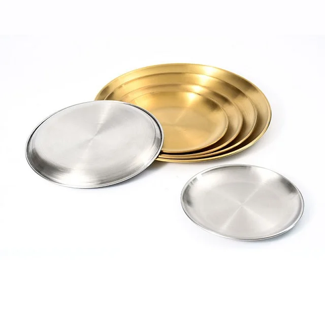 

Korean stainless steel barbecue plate golden thick plate dessert buffet plat Western-style steak fruit plate