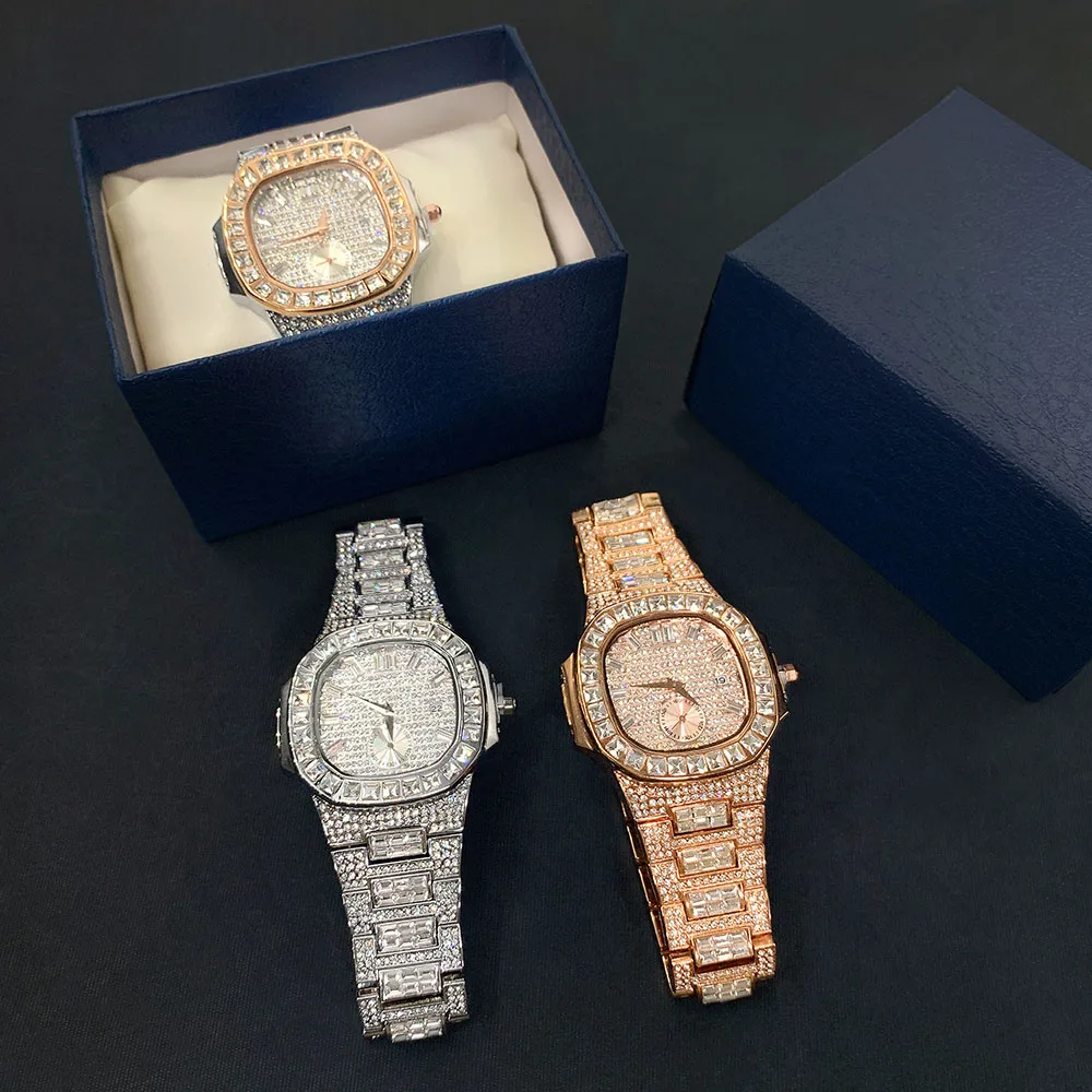 

2022 full Iced Out Watch diamond luxury Quartz Watch Gold Silver bling bling Hip Hop watch jewelry