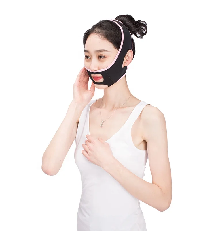 

V Face Lifter Strap Chin Slimmer Belt Double Chin Reducer Patch Facial Shaper Bandage Face Slimming Strap, Blue and black