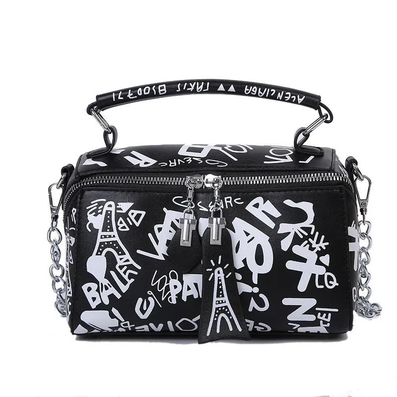 

Factory Wholesale 2021 New Personality Graffiti Solid Color Handbag Fashion Letter Printing Chain Shoulder Messenger Bag, As show
