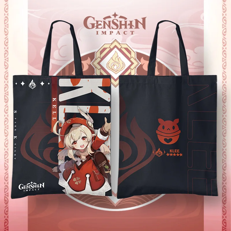 

New Fashion Game Animation Design Genshin Impact Peripheral Shoulder Bag Canvas Diagonal Bag Shopping bag, Mixed color
