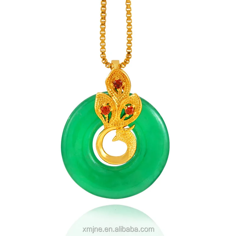 

Certified Inlaid Jade Peacock Flat An Buckle Vietnamese Sand Gold Pendant Female Chalcedony Hetian Jade Copper Gilded