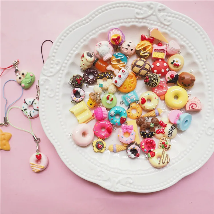 Mini Kawaii Mix Resin Food Charms Necklace Donut Cake Ice Cream Pendant ...