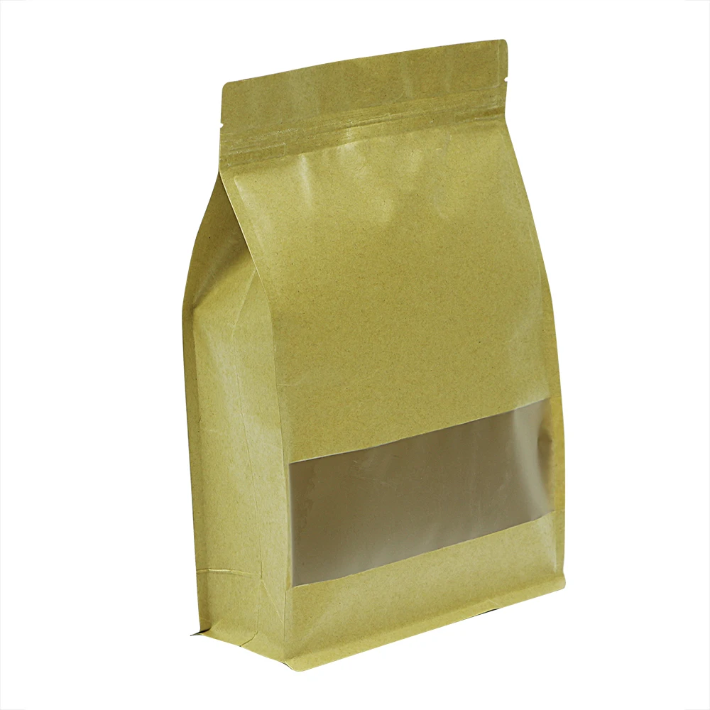 

Eight Side Seal With Matte Window Kraft Paper Bag Mass Stock Kraft Paper Food Packaging Bag Zipper Snack Pouch Bag