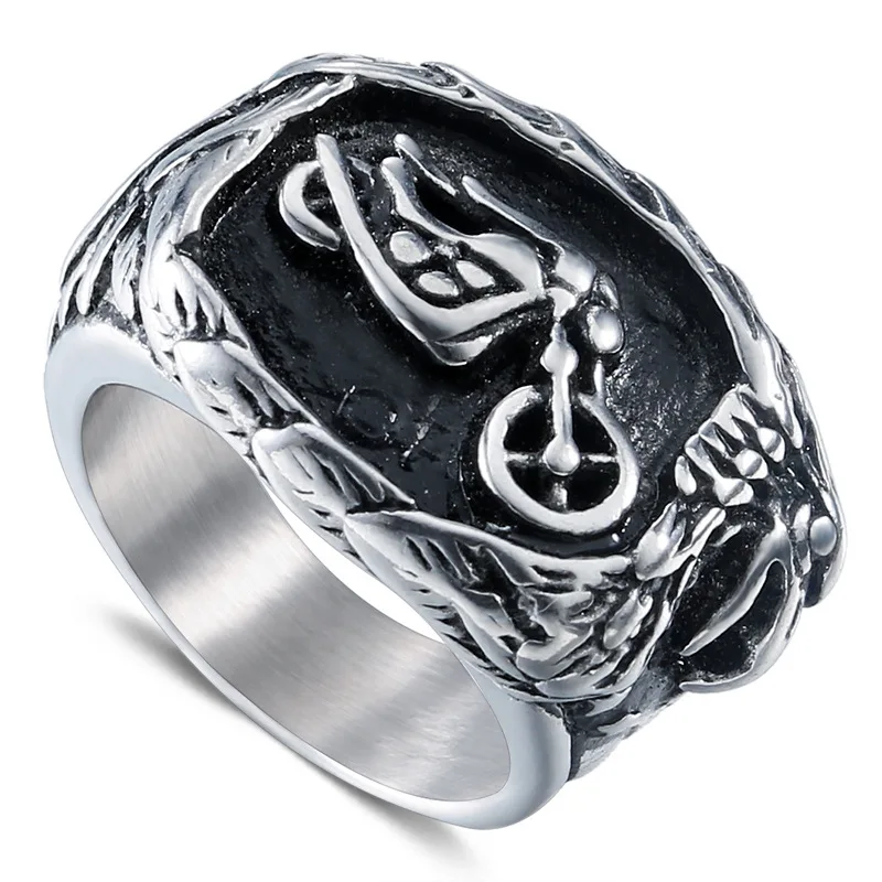 

Perhiasan Cincin Stainless Steel Motorcycle Ring Anillos De Oro Para Hombre Steel Color 16MM Width Motorcycle Biker Ring