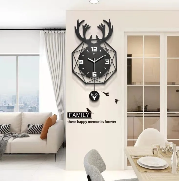 

odm/odm Handmade Deer Head Fashion Modern wall clock metal decorative wall clock for hotel and livingroom horloge murale, As photo show