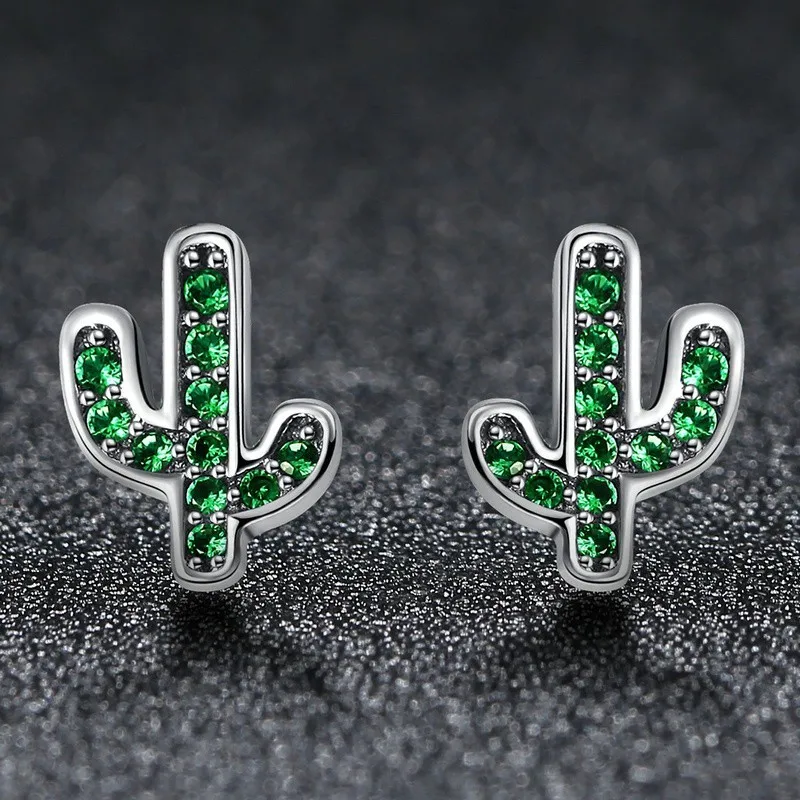 

Jewelry Green Refreshing Cactus Crystal Minimalist Earrings 925 Sterling Silver