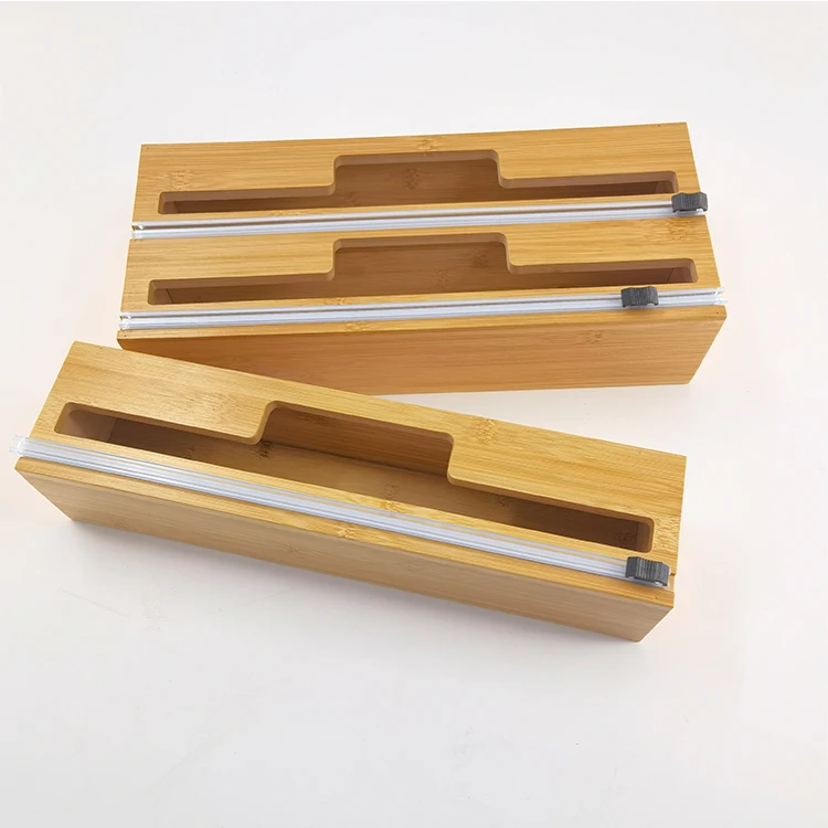 

3 in 1 Storage Dispenser Bamboo Plastic Wrap Dispenser with Slide Cutter for Aluminum Foil Cling Film Parchment Paper, Customized color