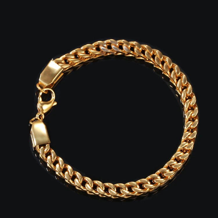 

Wholesale 6mm Stainless Steel Gold Plated Double Franco Bracelet