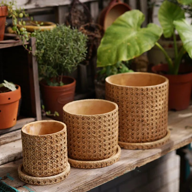 

Garden Weaving European Style Retro Cement flower Pot Mediterranean Indoor Potted Plants Personalized Creative Plant Pot