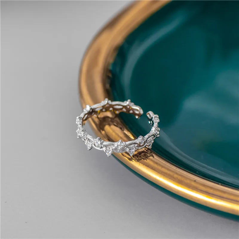 

Luxury Minimalist Jewelry Shining Cubic Zircon CZ Flower Ring Adjustable Opening Cuff 925 Sterling Silver Ring
