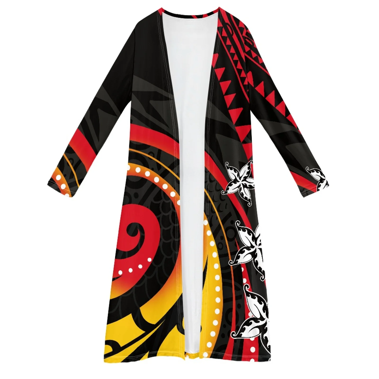 Women Fashion Long Kimono Cardigan Plus Size Swim Suit Cover up Polynesian Samoa Tribal Tapa Design Custom Coat for Women Summer